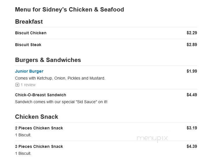 Sidney's - Bayou La Batre, AL menu_pic