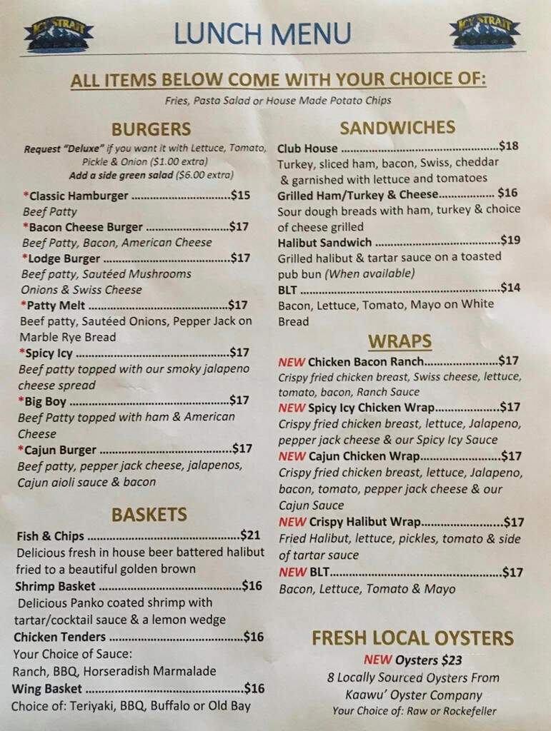 Icy Strait Lodge - Hoonah, AK menu_pic