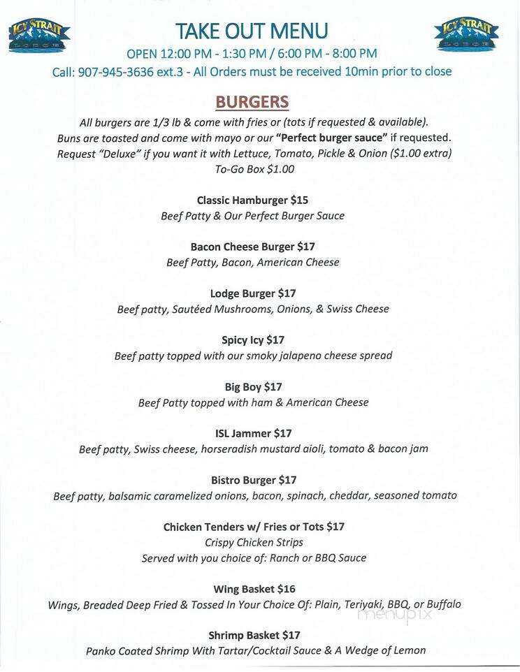 Icy Strait Lodge - Hoonah, AK menu_pic