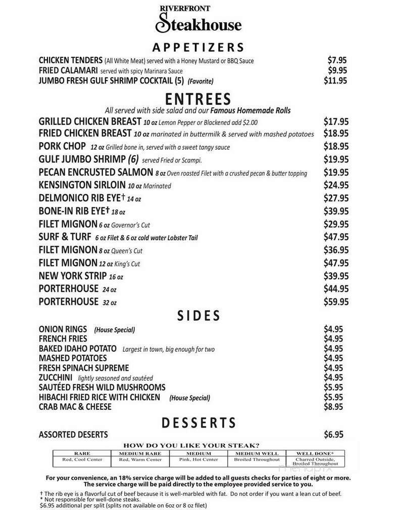 Riverfront Steakhouse - North Little Rock, AR menu_pic