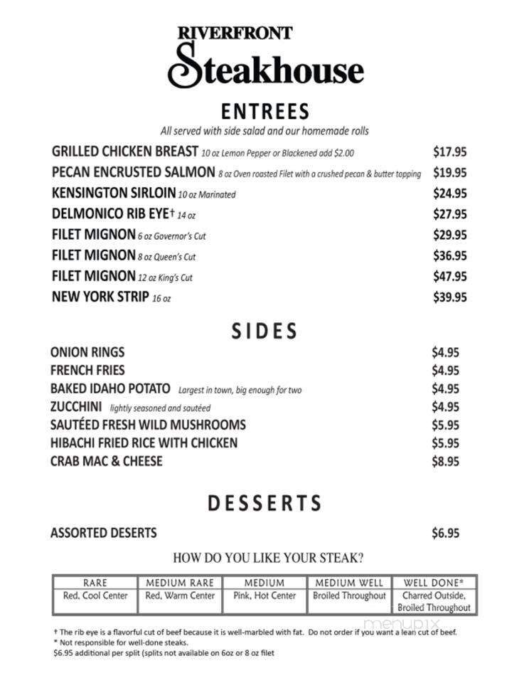 Riverfront Steakhouse - North Little Rock, AR menu_pic