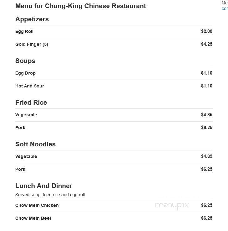 Chung-King Chinese Restaurant - North Little Rock, AR menu_pic