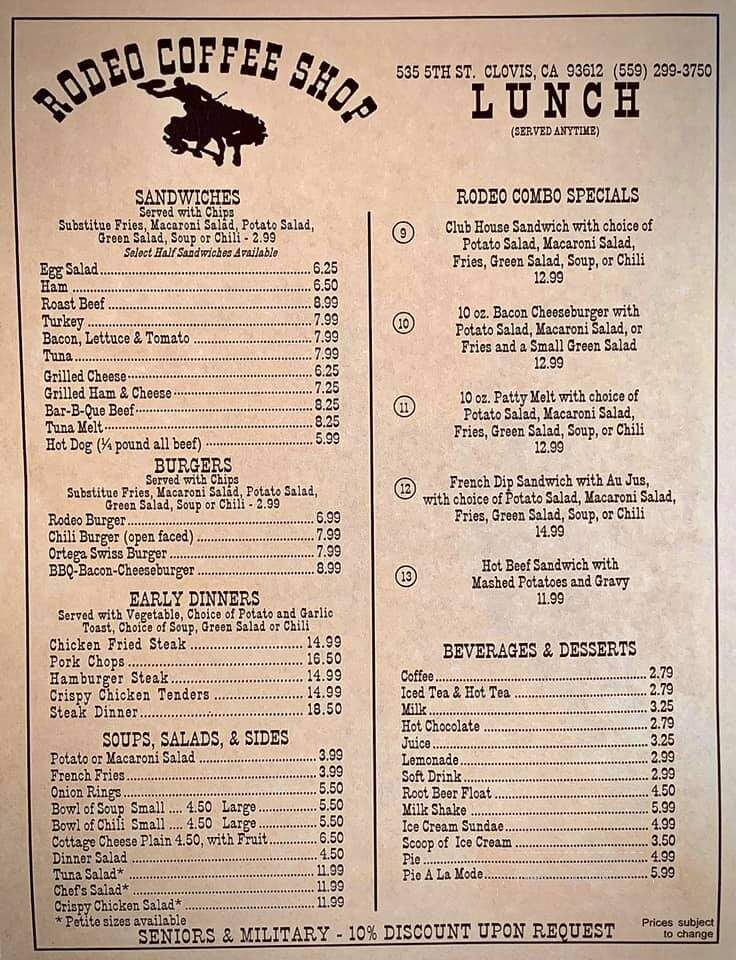 Rodeo Coffee Shop - Clovis, CA menu_pic