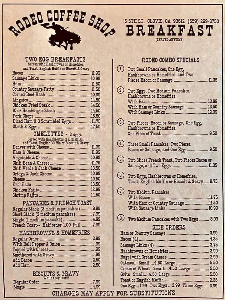 Rodeo Coffee Shop - Clovis, CA menu_pic