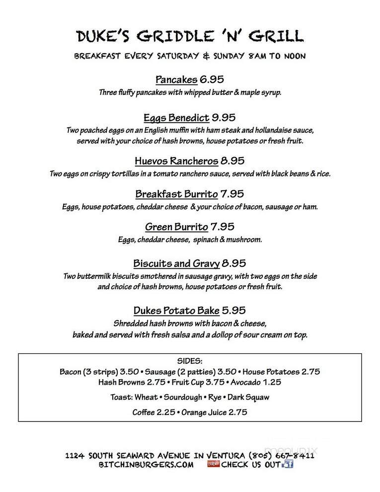 Duke's Griddle 'n Grill - Ventura, CA menu_pic