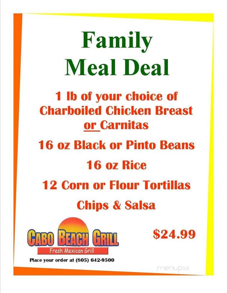 Cabo Beach Grill - Ventura, CA menu_pic