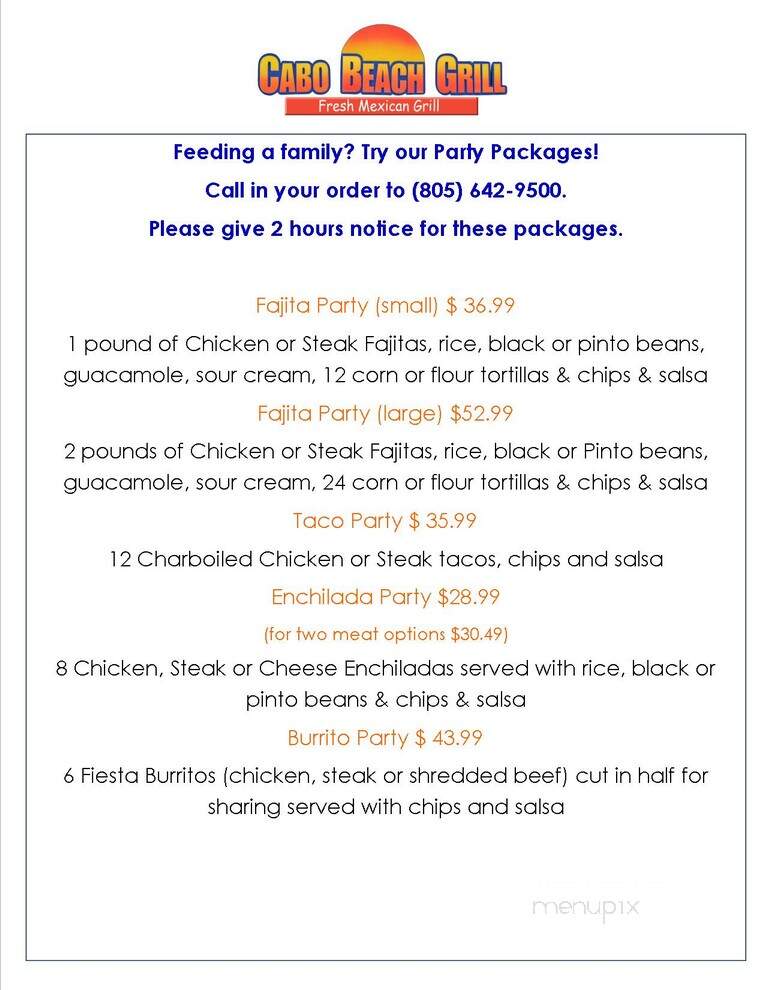 Cabo Beach Grill - Ventura, CA menu_pic