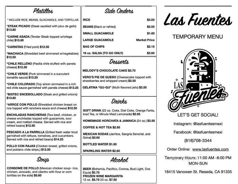 Las Fuentes Mexican Restaurant - Reseda, CA menu_pic