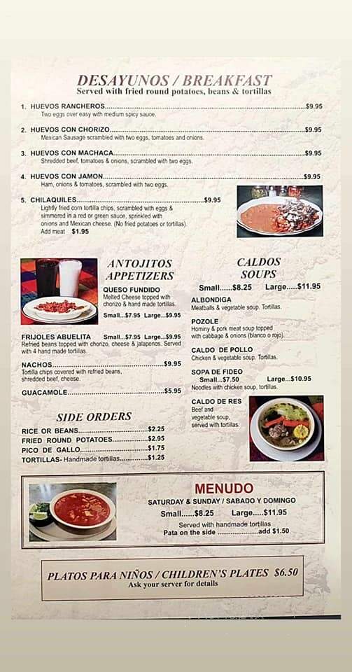 El Abuelo Restaurant - San Fernando, CA menu_pic