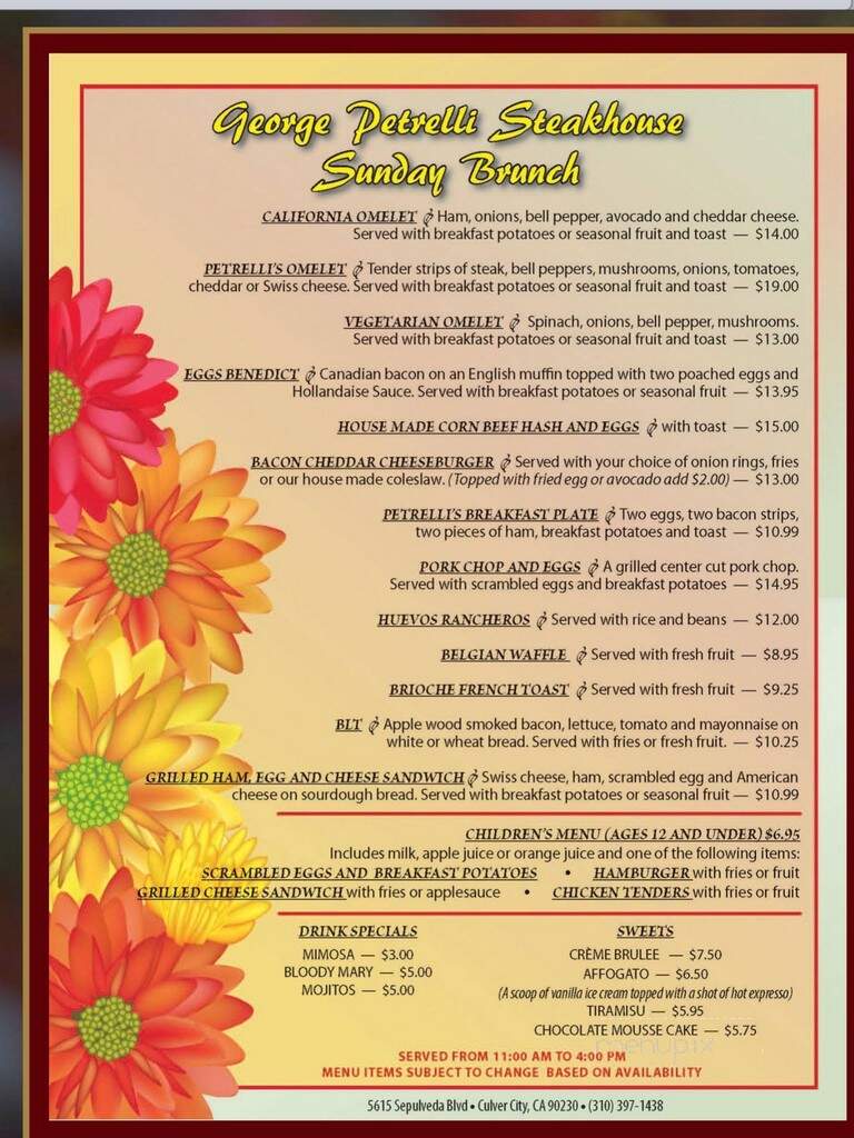 George Petrelli's Steak House - Culver City, CA menu_pic