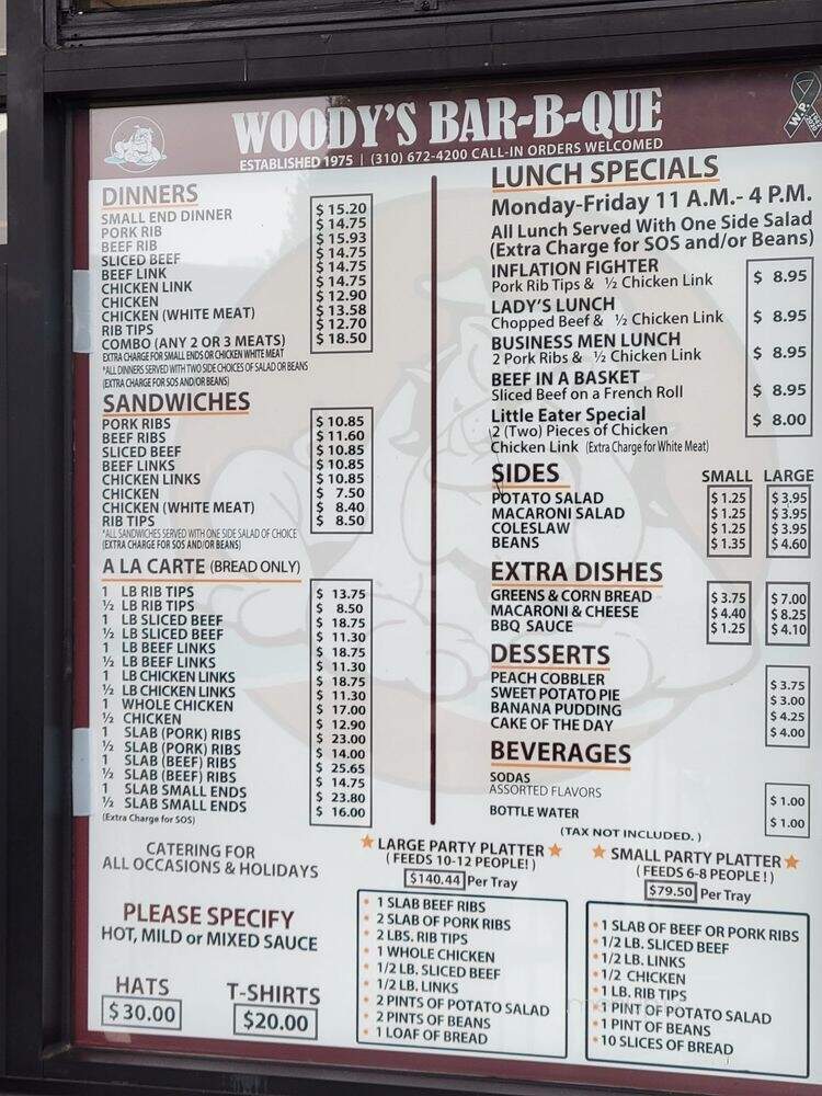 Woody's Bar-B-Que - Inglewood, CA menu_pic