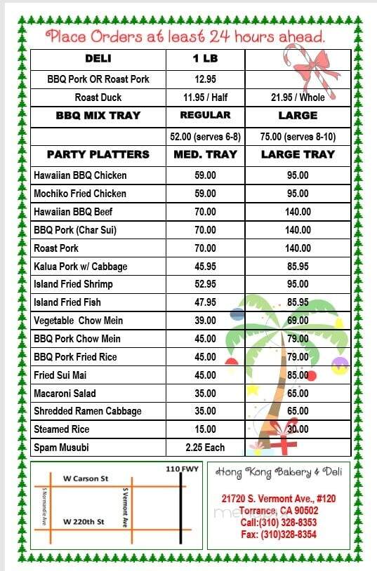 Hong Kong Bakery & Deli - Torrance, CA menu_pic