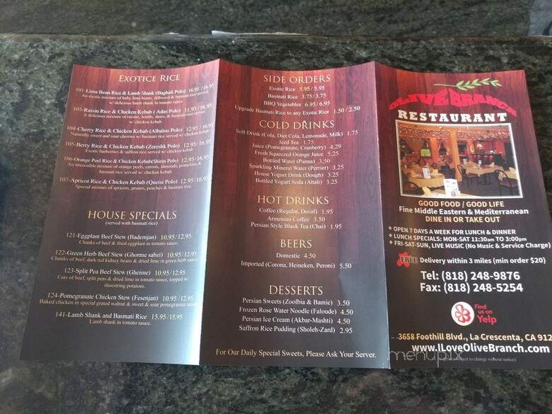 Olive Branch Restaurant - La Crescenta, CA menu_pic