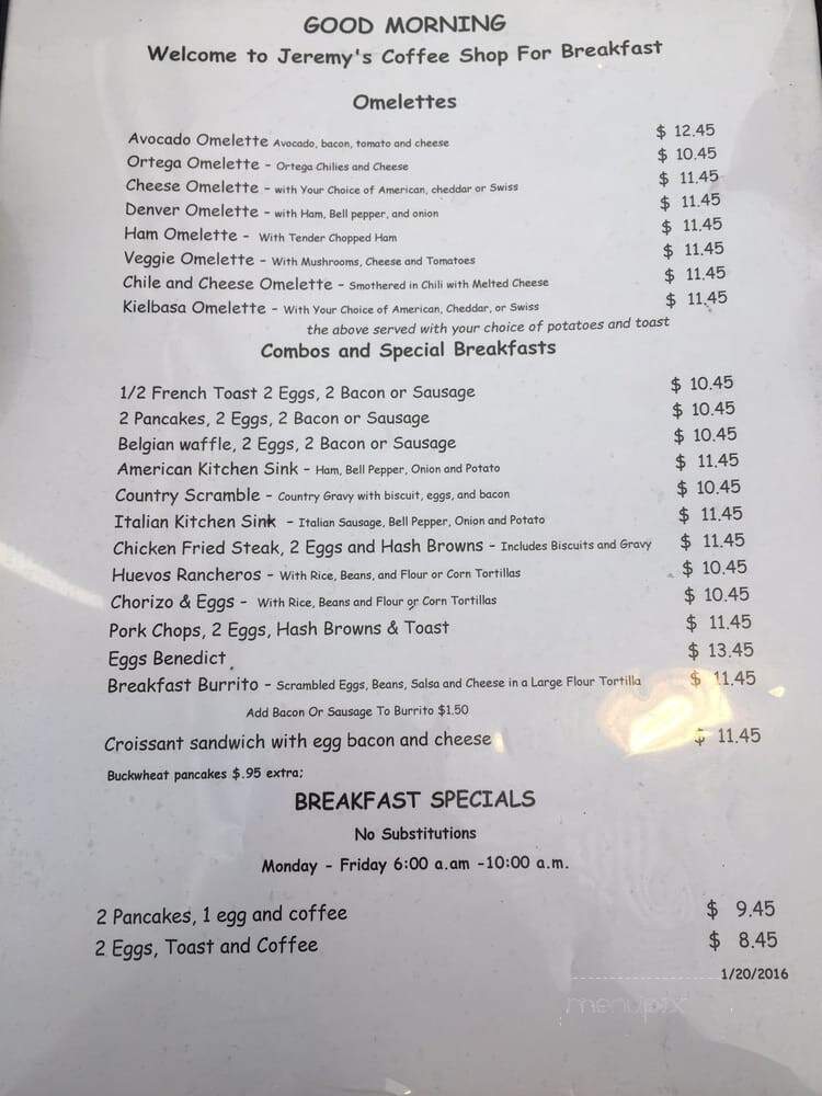 Jeremy's Restaurant - La Crescenta, CA menu_pic
