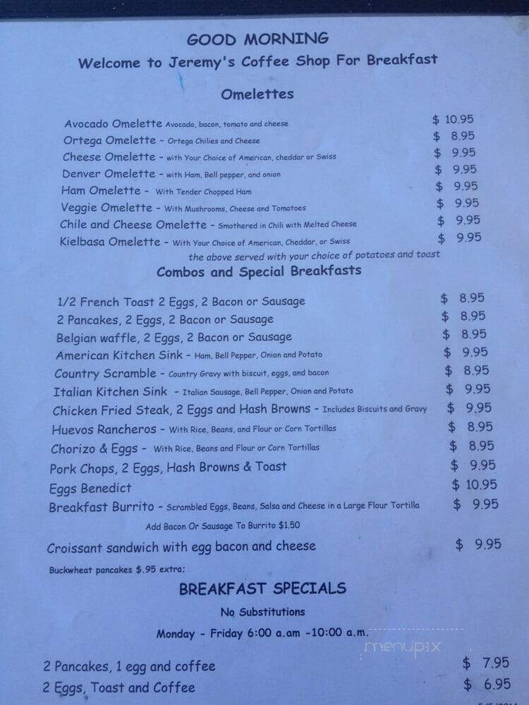 Jeremy's Restaurant - La Crescenta, CA menu_pic