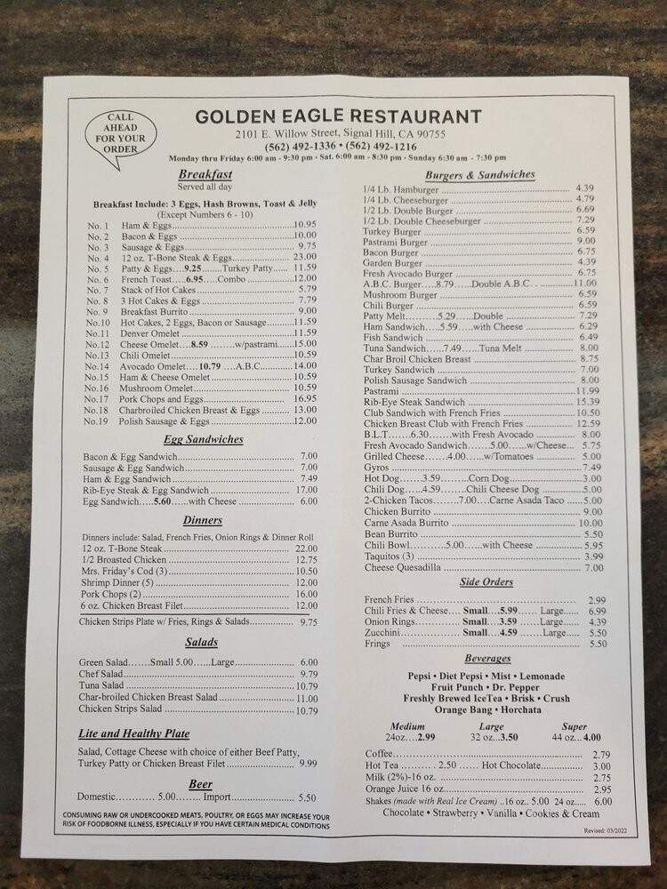 Golden Eagle Restaurant - Signal Hill, CA menu_pic