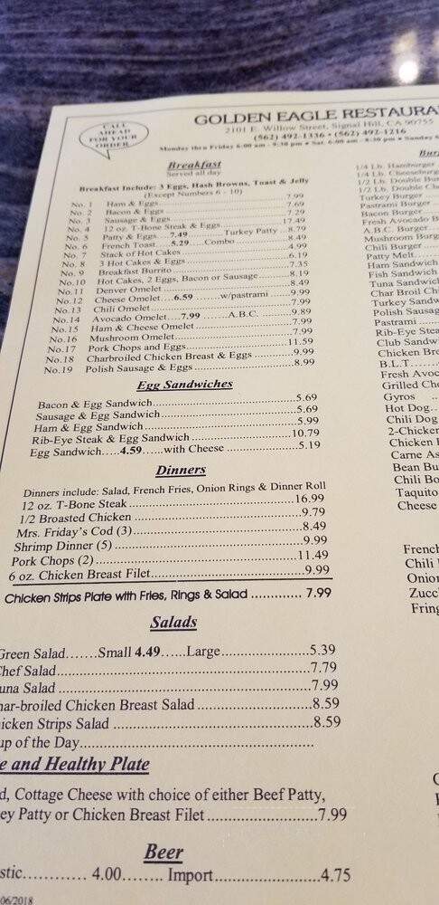 Golden Eagle Restaurant - Signal Hill, CA menu_pic