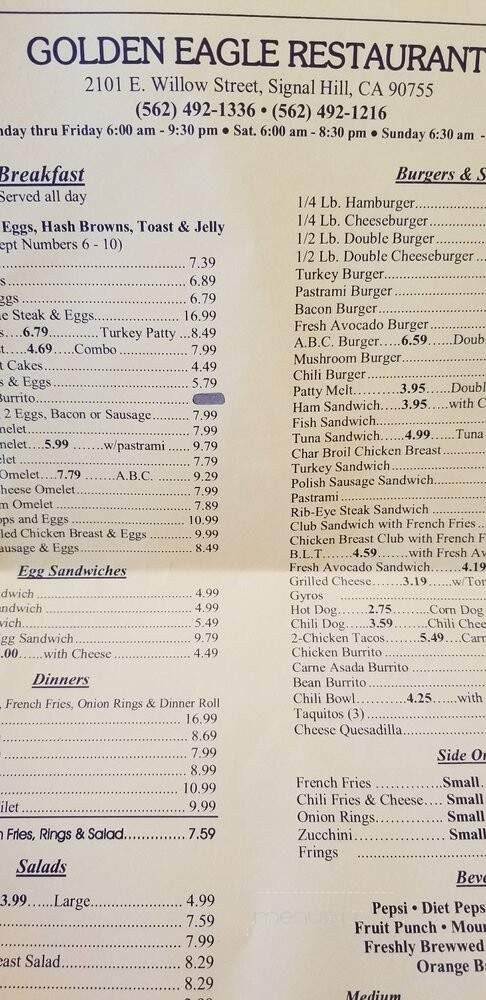 Golden Eagle Restaurant - Signal Hill, CA menu_pic