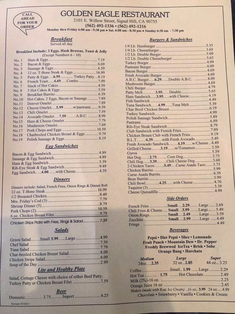 Golden Eagle Restaurant - Signal Hill, CA menu_pic