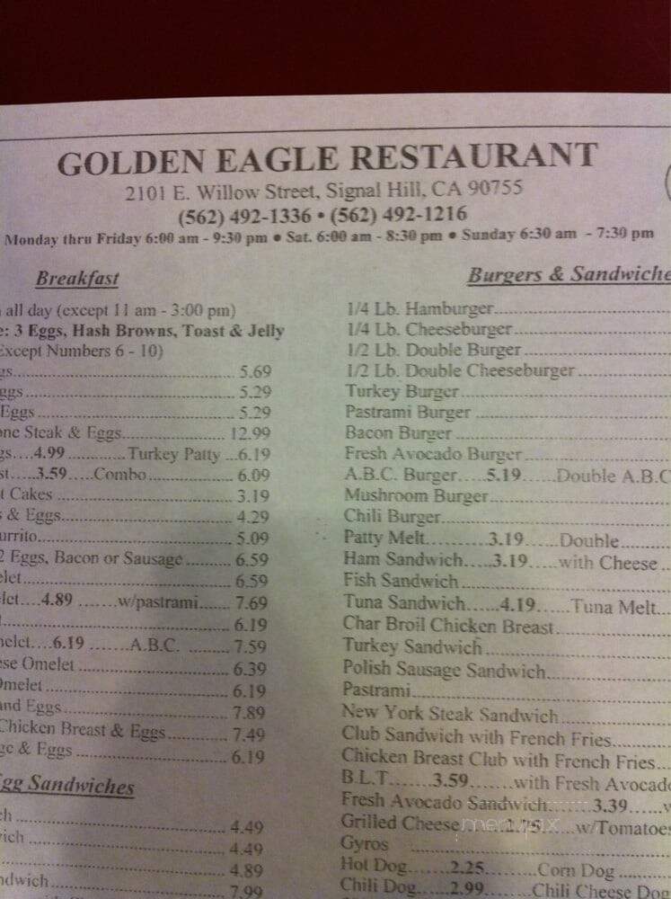 Golden Eagle Restaurant - Signal Hill, CA menu_pic
