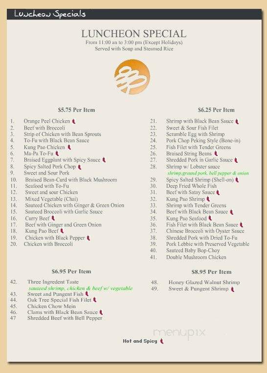 Oak Tree Inn - South Pasadena, CA menu_pic