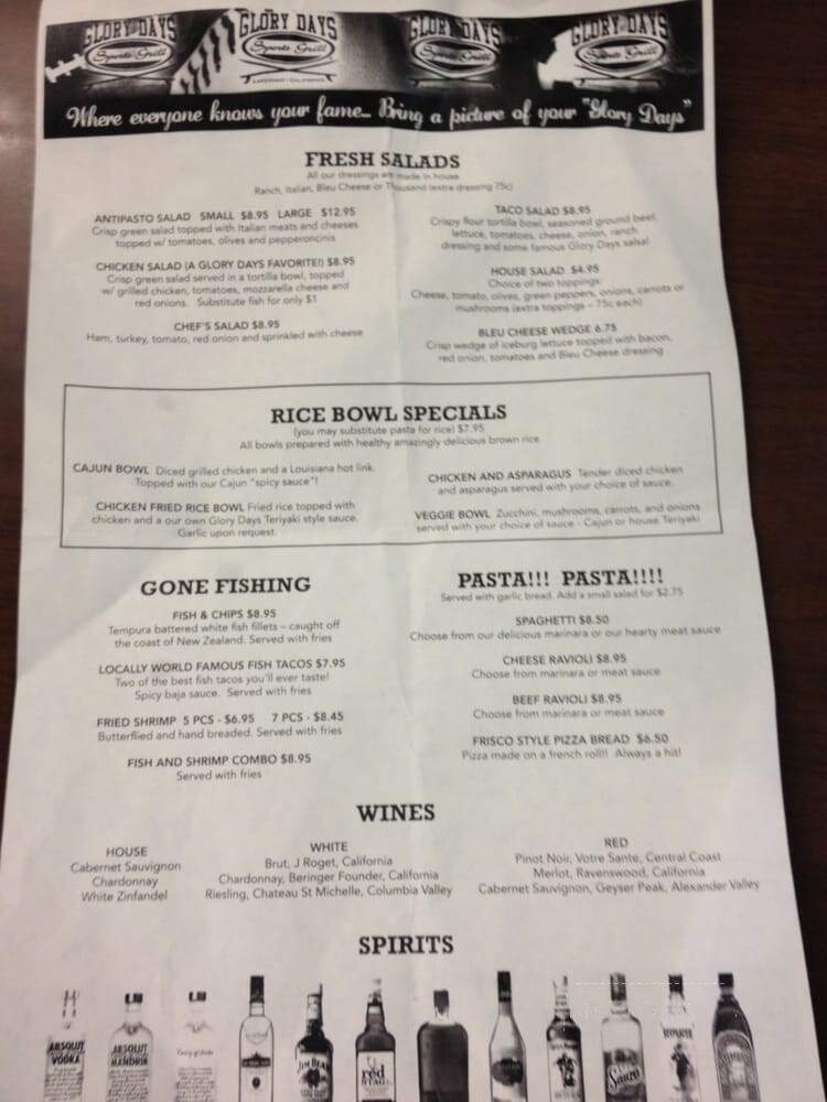Glory Days Sports Grill - Lakewood, CA menu_pic