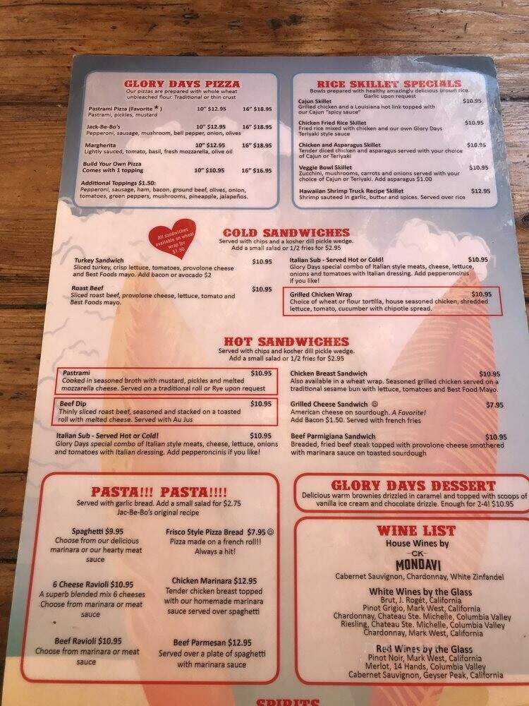 Glory Days Sports Grill - Lakewood, CA menu_pic