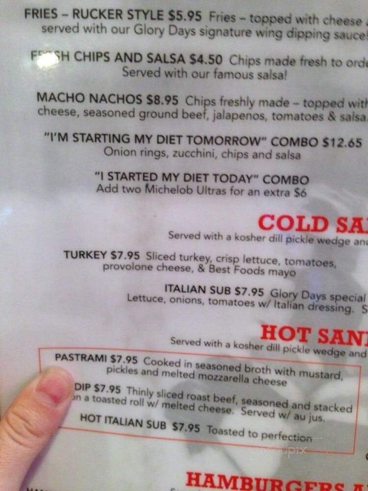 Glory Days Sports Grill - Lakewood, CA menu_pic