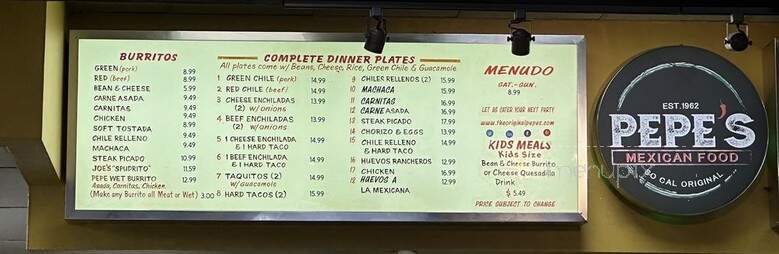 Pepe's Mexican Food - Temple City, CA menu_pic