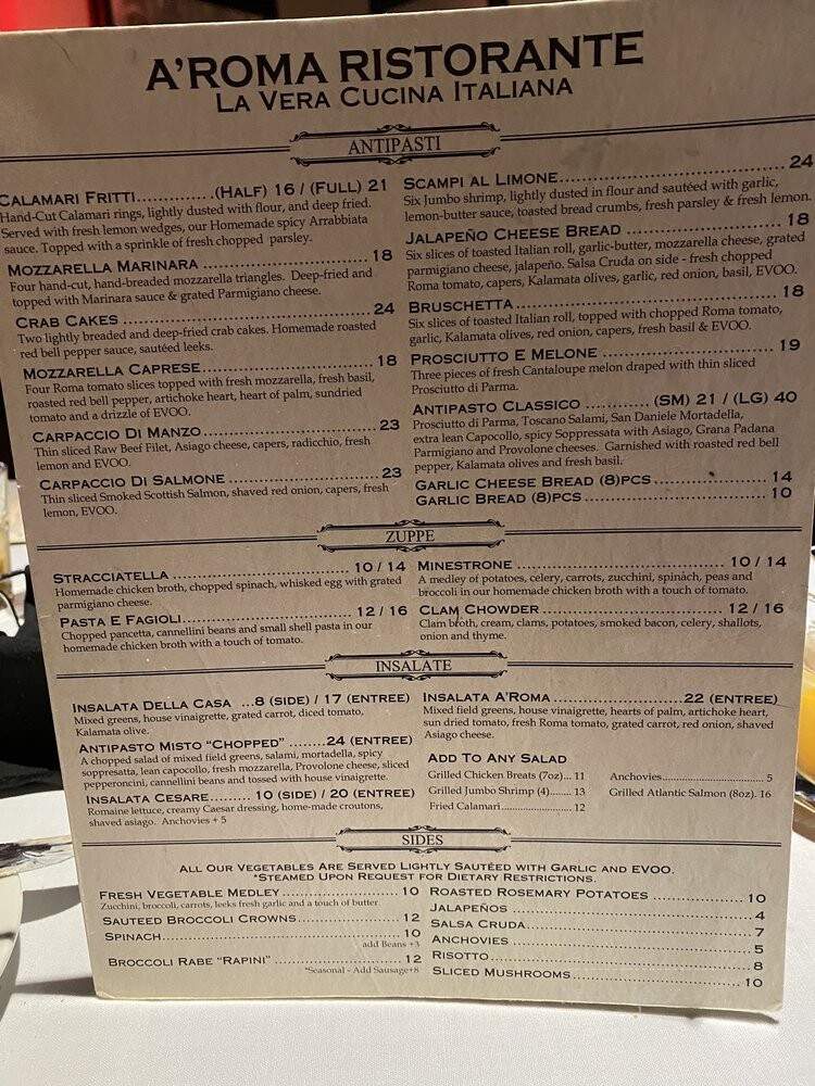 A-Roma Italian Ristorante - La Palma, CA menu_pic