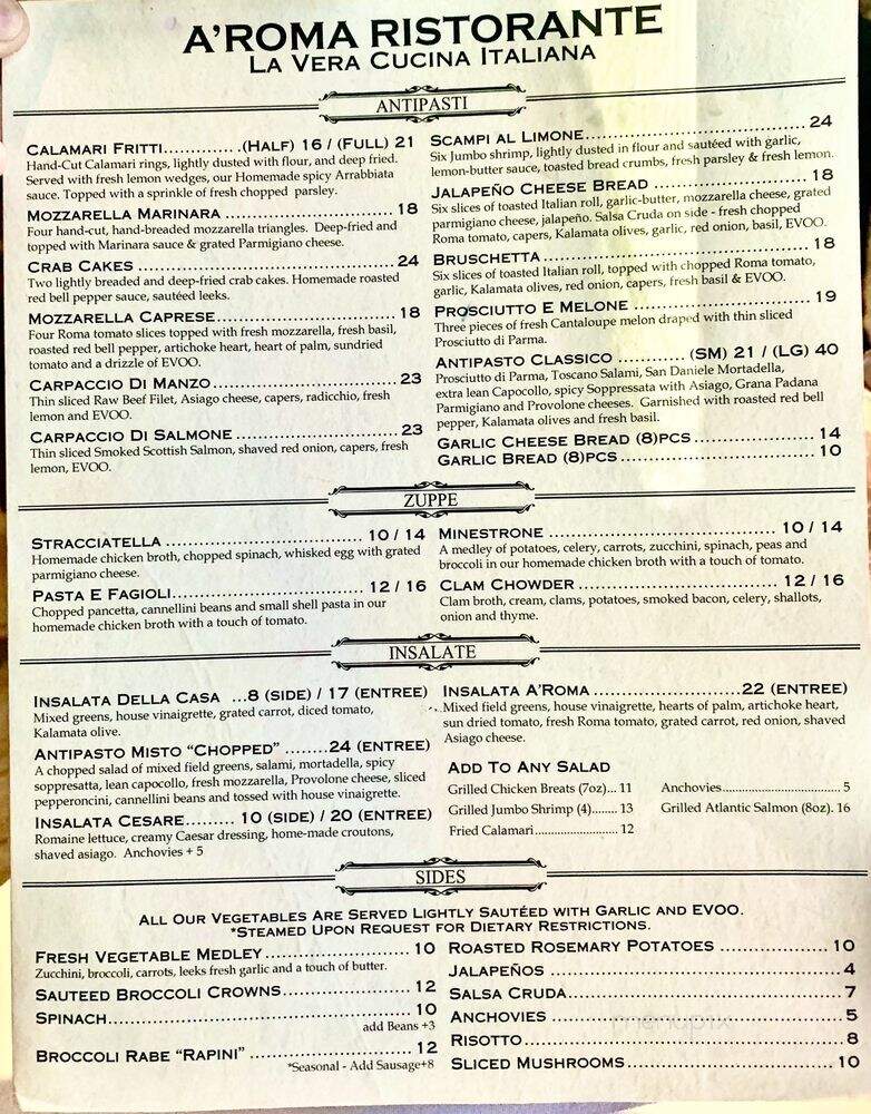A-Roma Italian Ristorante - La Palma, CA menu_pic