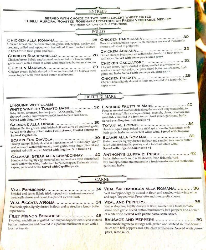 A-Roma Italian Ristorante - La Palma, CA menu_pic