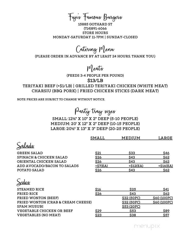 Fuji's Famous Burger - Huntington Beach, CA menu_pic