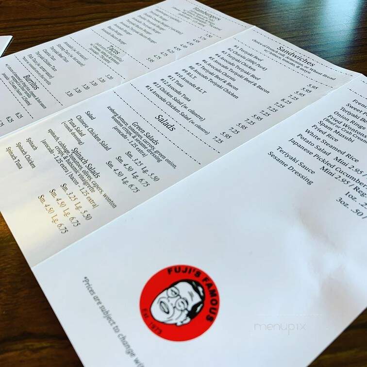 Fuji's Famous Burger - Huntington Beach, CA menu_pic