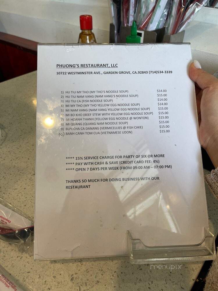 Phuong's Restaurant - Garden Grove, CA menu_pic