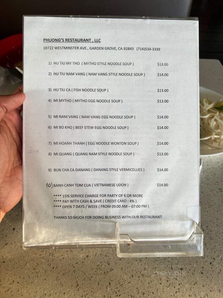 Phuong's Restaurant - Garden Grove, CA menu_pic