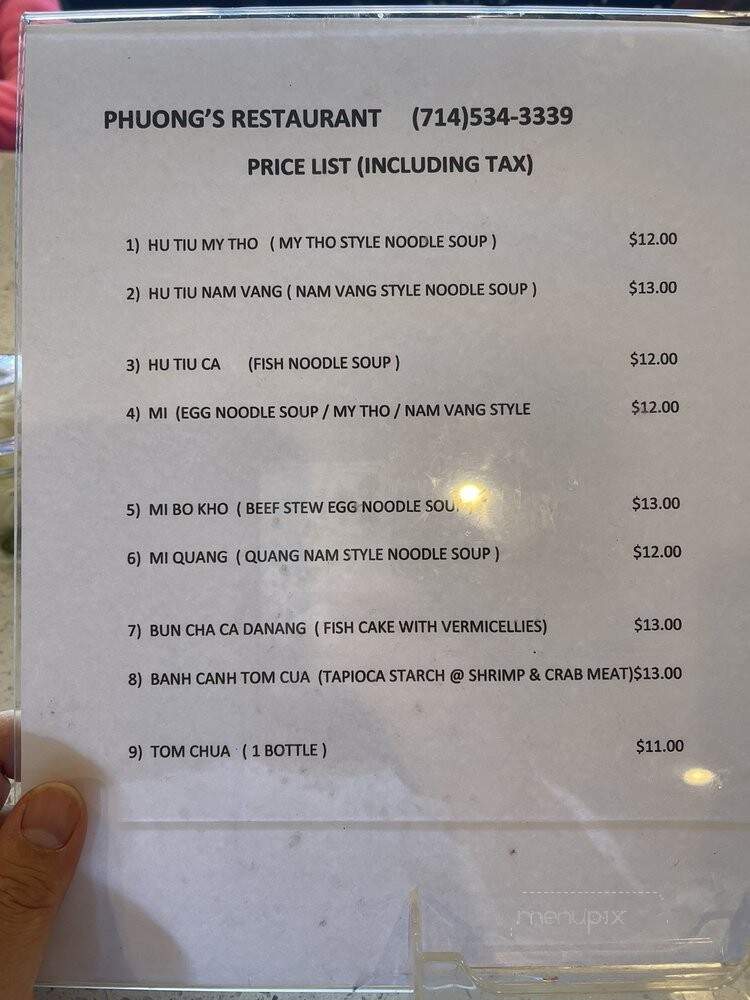 Phuong's Restaurant - Garden Grove, CA menu_pic