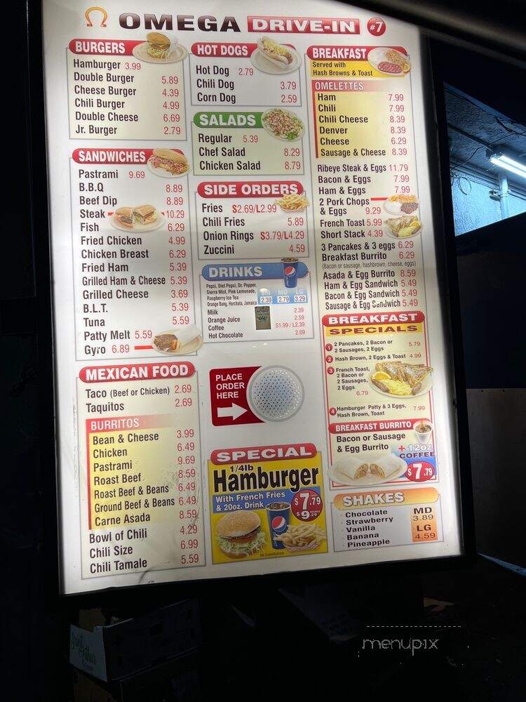 Omega Drive-In - Orange, CA menu_pic