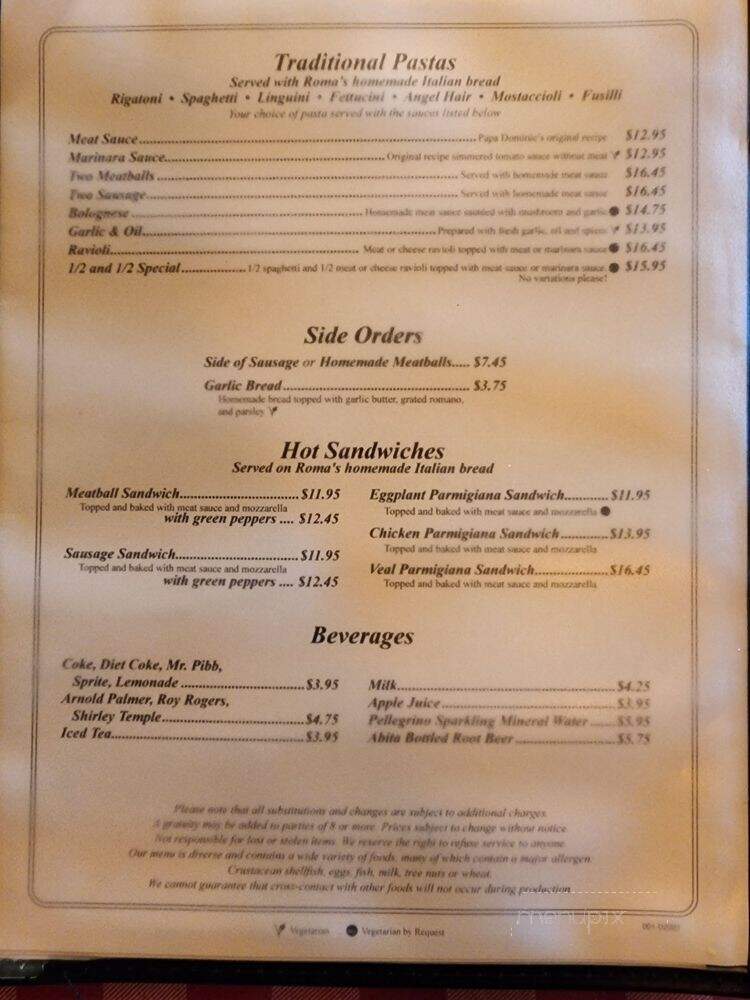 Roma D Italia - Tustin, CA menu_pic