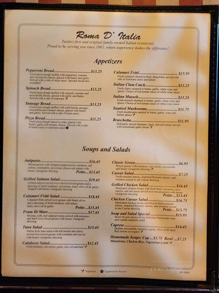 Roma D Italia - Tustin, CA menu_pic