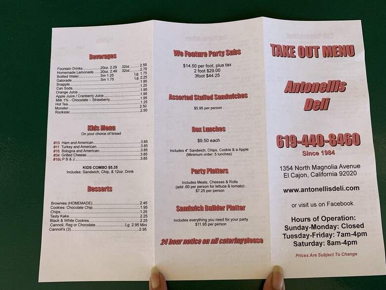 Antonelli's Deli - El Cajon, CA menu_pic