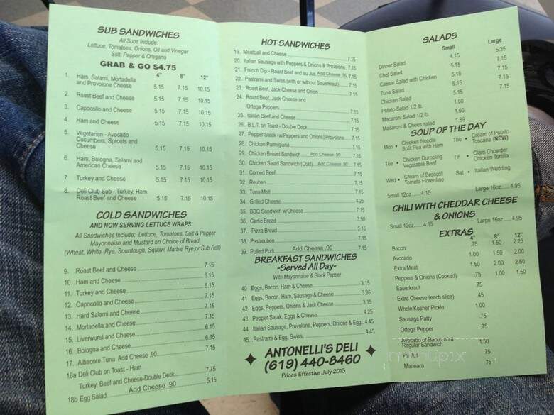 Antonelli's Deli - El Cajon, CA menu_pic