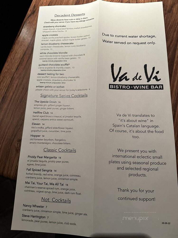 Va De Vi Bistro & Wine Bar - Walnut Creek, CA menu_pic