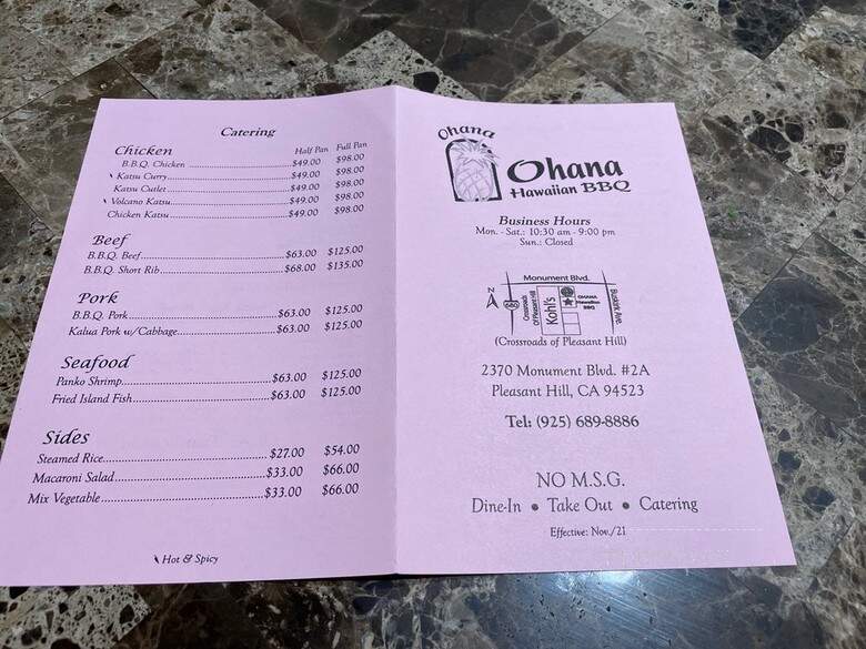 Ohana Hawaiian BBQ - Pleasant Hill, CA menu_pic