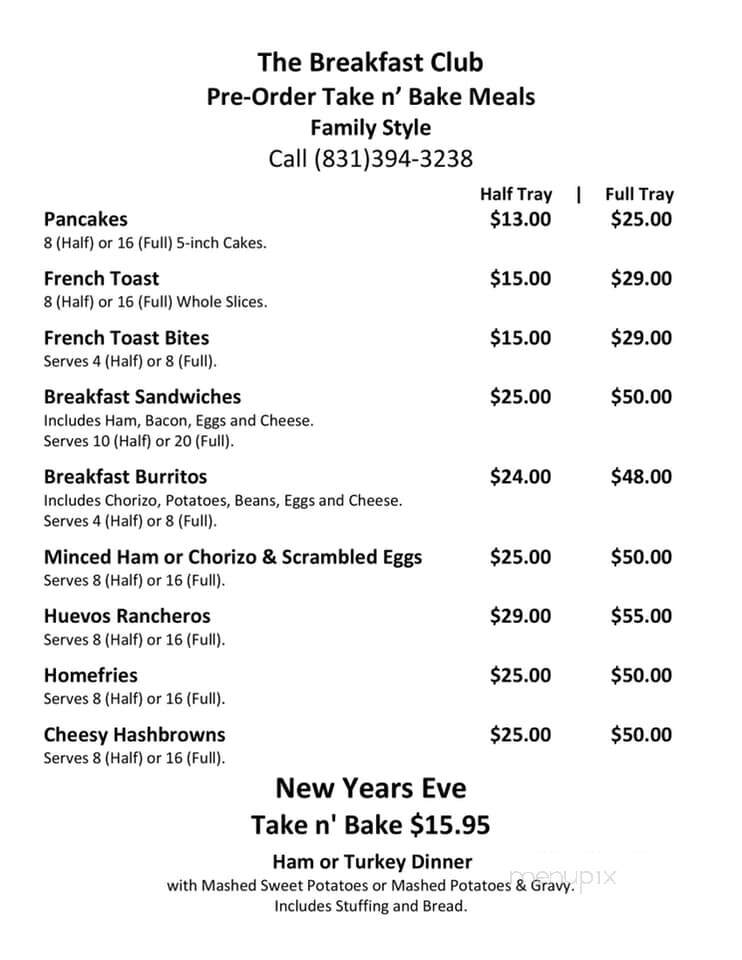 Breakfast Club - Seaside, CA menu_pic