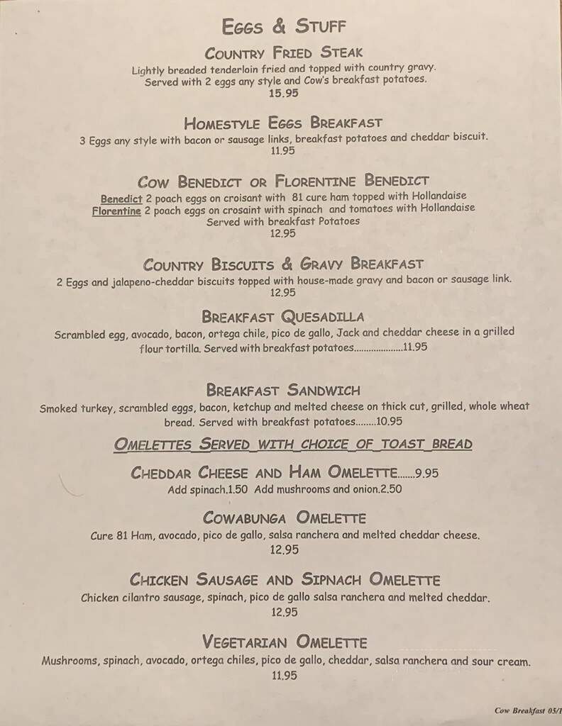 Black Cow Cafe - Montrose, CA menu_pic