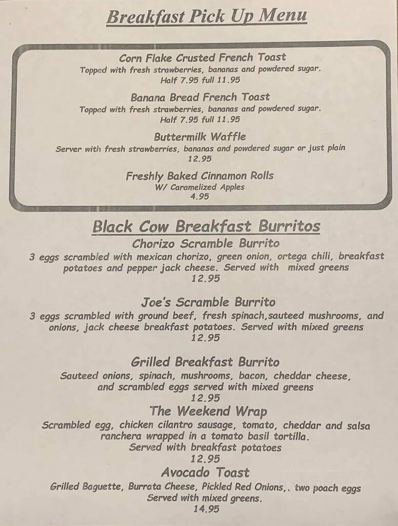 Black Cow Cafe - Montrose, CA menu_pic