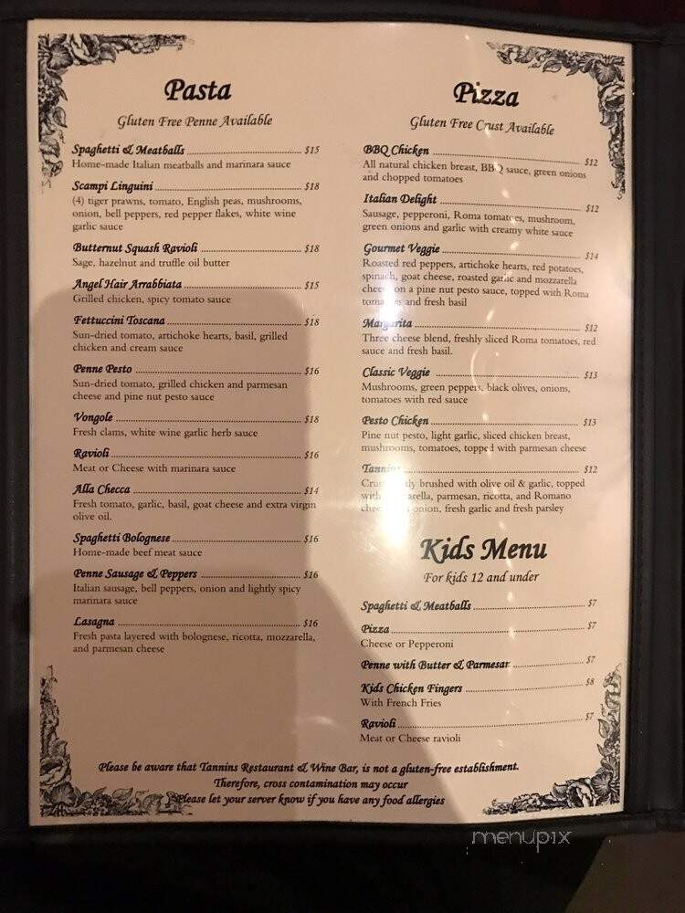 Tannins Restaurant & Wine Bar - San Juan Capistrano, CA menu_pic