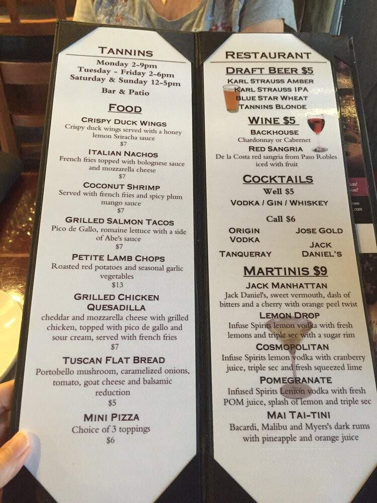 Tannins Restaurant & Wine Bar - San Juan Capistrano, CA menu_pic