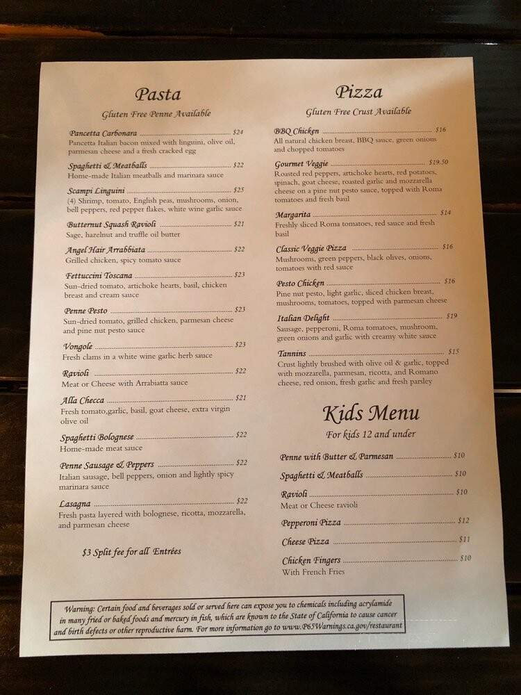 Tannins Restaurant & Wine Bar - San Juan Capistrano, CA menu_pic
